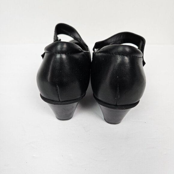 Earth Dione Wide Perforated Black Leather Heel Mary Jane Shoe 8 D - Picture 7 of 12